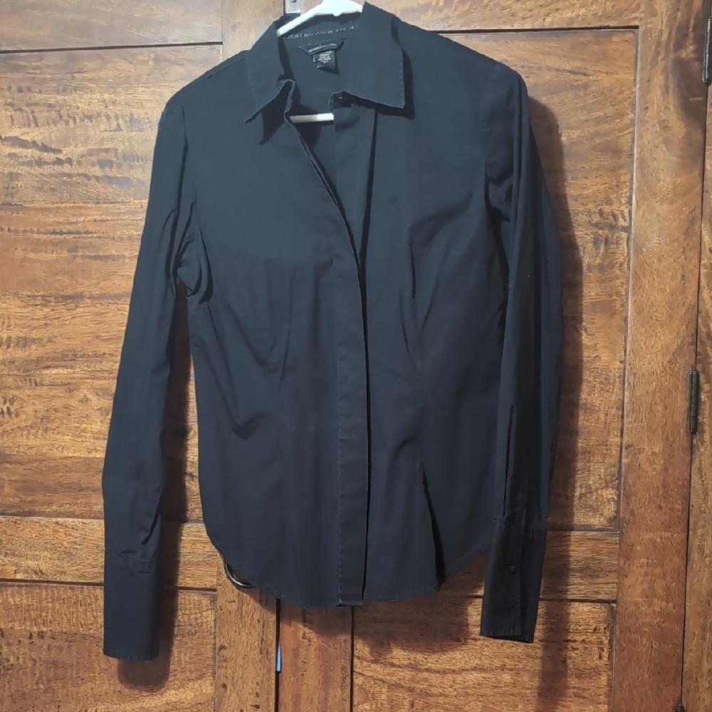 Moda International Black Button Up Shirt Size Medium Petite